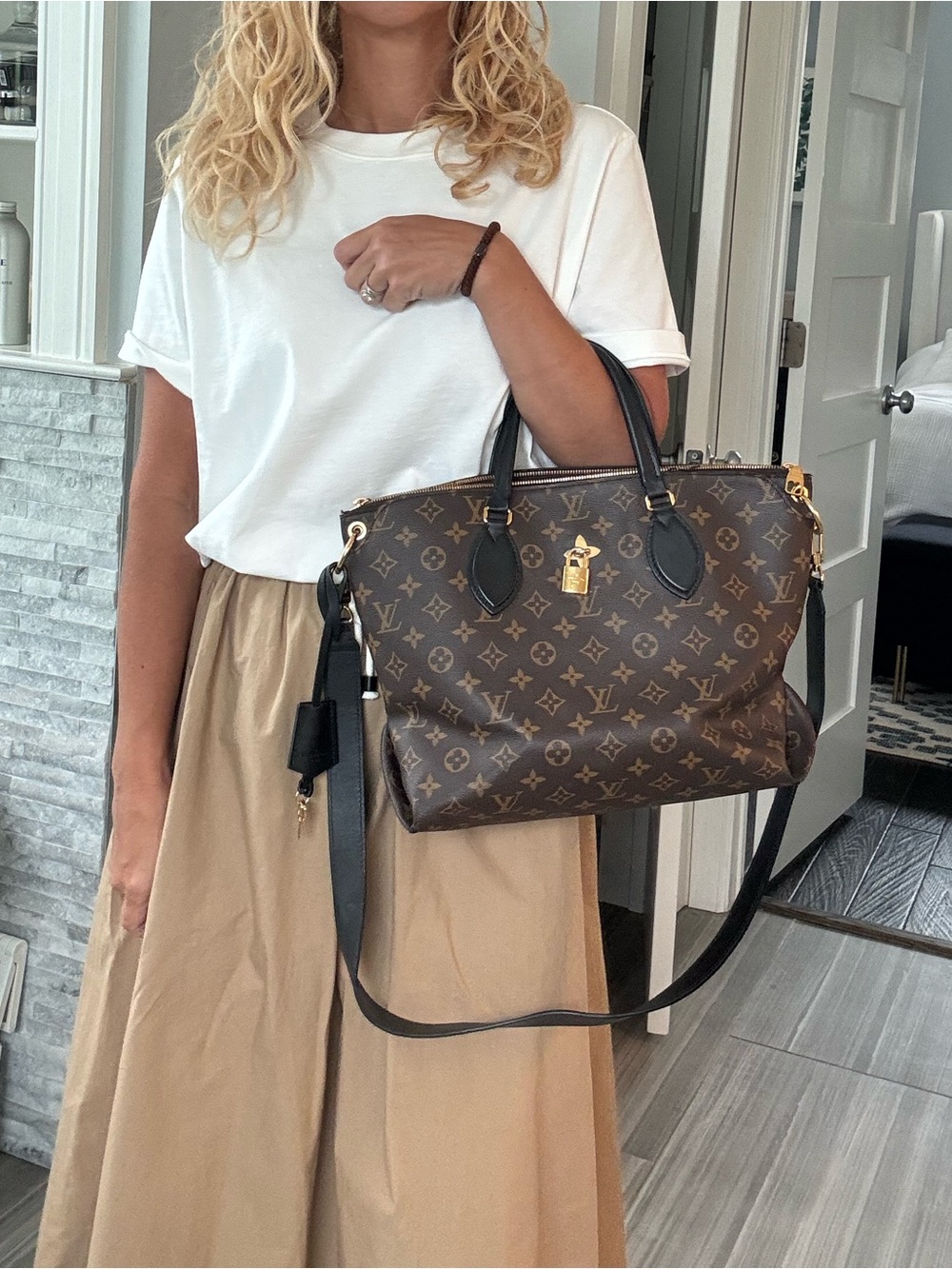 Louis Vuitton Monogram Flower Zipped Tote 2-Way Shoulder Bag w/ Lock & Keys